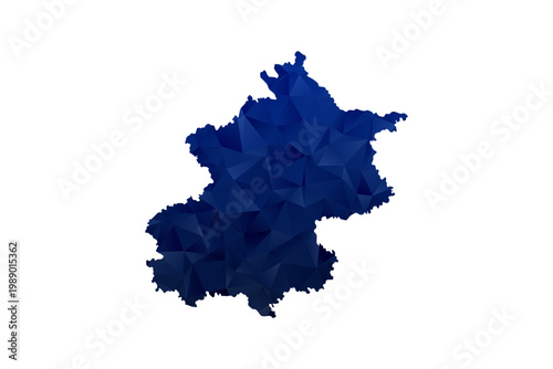 Beijing Map - Polygon Style Vector Illustration in Dark Blue Gradient, Low Poly Geometric Design, Isolated on White Background for Infographics and Education.