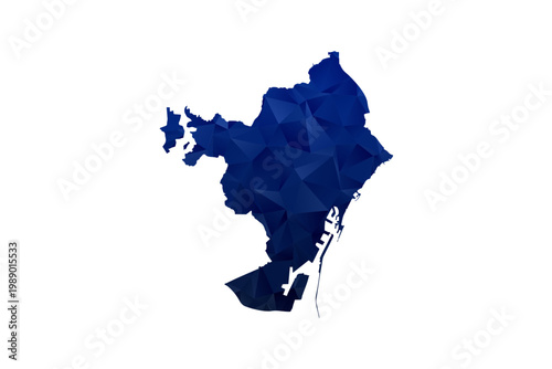 Barcelona Map - Polygon Style Vector Illustration in Dark Blue Gradient, Low Poly Geometric Design, Isolated on White Background for Infographics and Education.