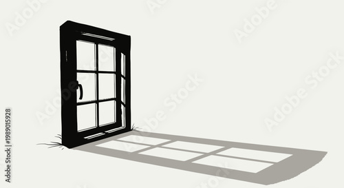 A stark black window casts a long dramatic shadow on a pale surface high quality professional