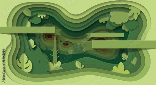 Vibrant layered papercut illustration showcasing natural beauty for Earth day, emphasizing environmental protection and ecological harmony