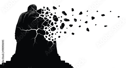 A solitary figure appears to disintegrate into particles symbolizing loss or decay high quality professional detailed