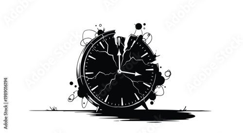 A shattered black clock face explodes into fragmented pieces symbolizing time s fragility high quality professional