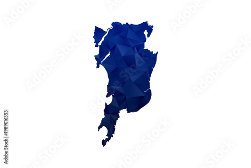 Mumbai Map - Polygon Style Vector Illustration in Dark Blue Gradient, Low Poly Geometric Design, Isolated on White Background for Infographics and Education.