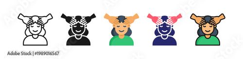 Head Massage Multiple Style Icon Set Collection. 