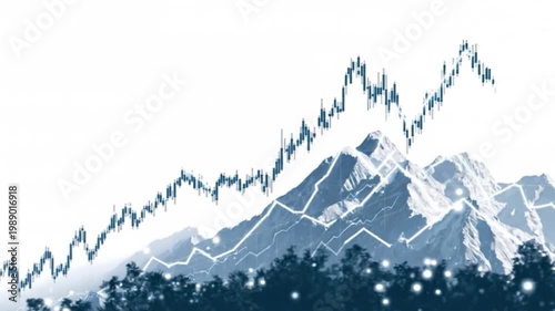 Financial Mountain's Chart: An artistic visual, where financial data merges seamlessly with mountain, showcasing growth and market analysis. 