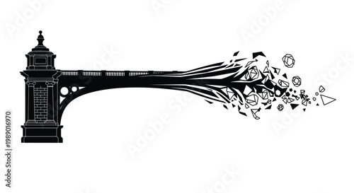 An architectural structure disintegrates into fragmented geometric shapes a digital illustration high quality professional detailed modern