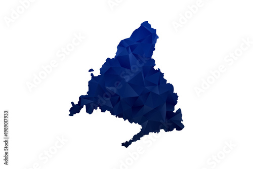 Madrid Map - Polygon Style Vector Illustration in Dark Blue Gradient, Low Poly Geometric Design, Isolated on White Background for Infographics and Education.
