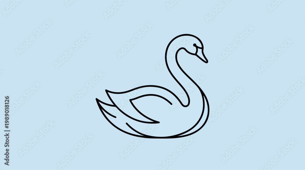 Fototapeta premium Black line drawing of swan bird.