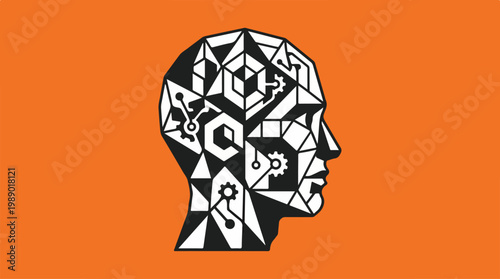 Black and white human head profile.