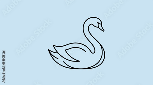 Black line drawing of swan bird.