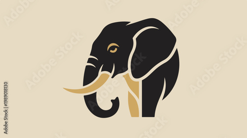 Black Elephant with Large Tusks Profile.