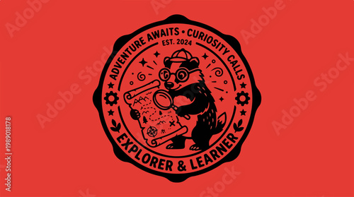 Black bear explorer learner logo icon.