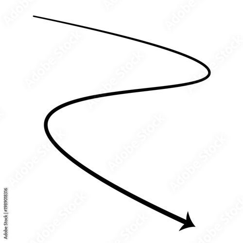 Photos Dynamic abstract black curved line culminating in an arrow pointing downwards, s