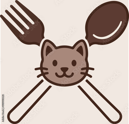 Brown cat face with utensils.