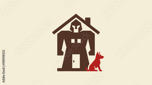 Brown house with a dog.