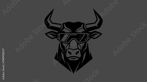 Bull wearing sunglasses head portrait.