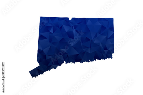 Connecticut Map - Polygon Style Vector Illustration in Dark Blue Gradient, Low Poly Geometric Design, Isolated on White Background for Infographics and Education.