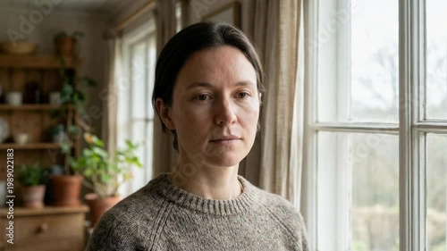 A Calm Individual Stands Serenely In Gentle, Natural Illumination. The Scene Is Balanced And Warm, With A Soft Portrait Framing Capturing The Moment