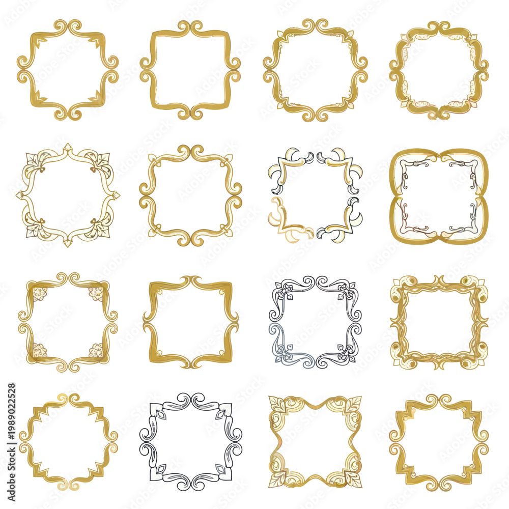 Obraz premium Collection of 16 Ornate Golden and Silver Decorative Borders and Frames