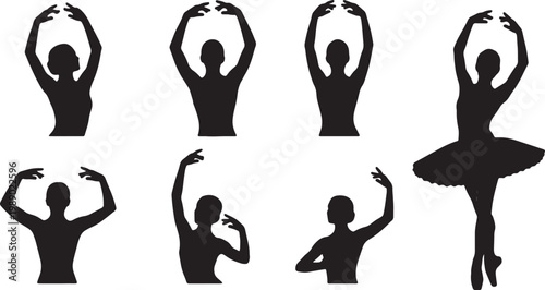 Black Solid Ballet Arm Silhouettes Set of Six on White Backgroun