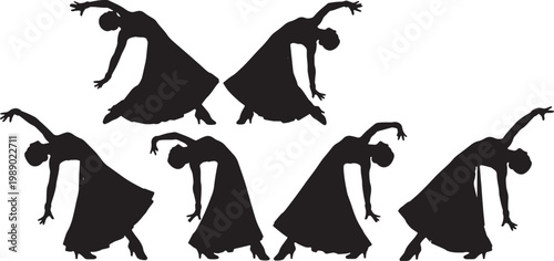 Black Solid Ballroom Dip Silhouettes Set of Six on White Backgro