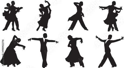 Black Solid Latin Ballroom Silhouettes Set of Six on White Backg
