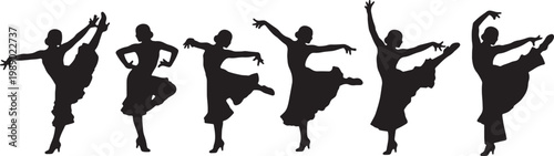 Black Solid Samba Dancer Silhouettes Set of Six on White Backgro