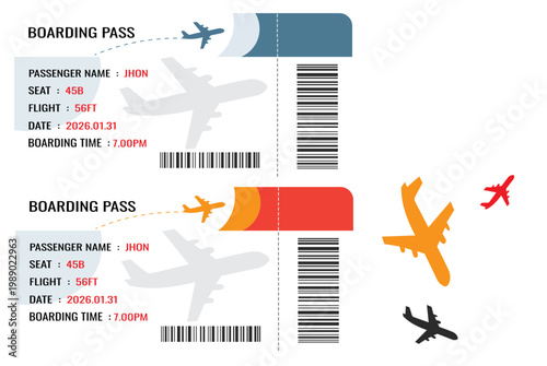 Airplane Boarding Passes, Travel Tickets, Flight Icons, Vector Travel Documents