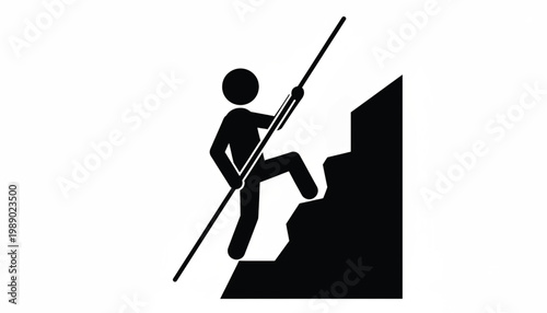 Runner silhouette with pickaxe icon symbolizing mining extraction and labor work on construction sites
