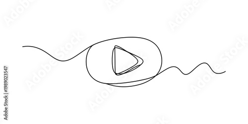 A minimalist single continuous line drawing of a generic video play button icon on white background Vector, illustration