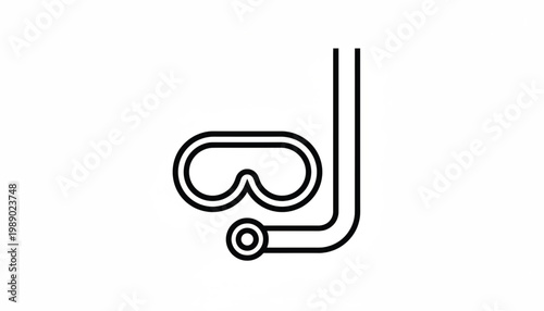 Diving mask line icon with snorkel tube and circular regulator symbol on white background for scuba sports