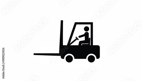 Forklift truck icon with operator inside lifting symbol for warehouse logistics and material handling illustration