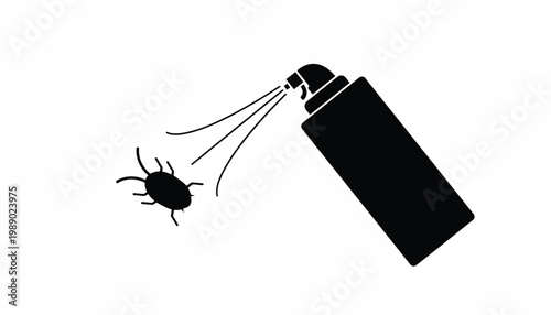 Illustration of black flashlight emitting light beam toward a silhouetted beetle on white background