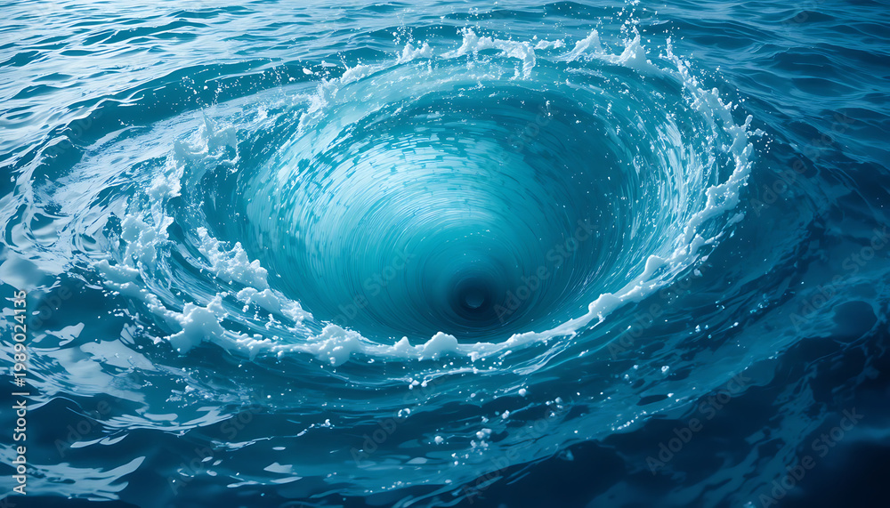 Obraz premium A swirling whirlpool in the ocean with a deep blue color and white foam