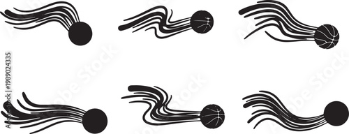 Black Solid Basketball Fastbreak Silhouettes Set of Six on White Background