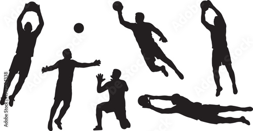 Black Solid Basketball Foul Line Silhouettes Set of Six on White Background