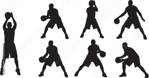 Black Solid Basketball Foul Line Silhouettes Set of Six on White Background
