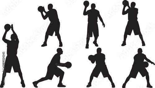 Black Solid Basketball Foul Line Silhouettes Set of Six on White Background