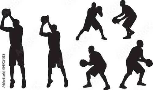 Black Solid Basketball Foul Line Silhouettes Set of Six on White Background