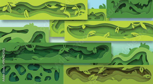 Earth day and Earth protection concepts with layered green nature illustrations