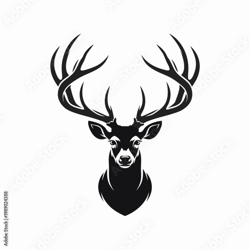 Deer head, buck illustration, black and white vector, wildlife icon, animal logo