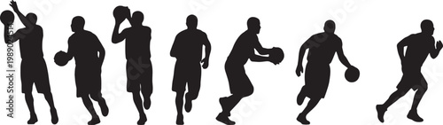 Black Solid Basketball Outlet Sprint Silhouettes Set of Six on White Background