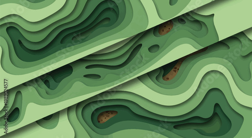 A vibrant abstract composition of layered green shapes, perfect for Earth day and promoting global Earth protection efforts