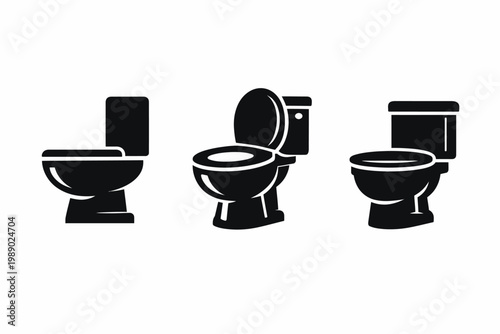 Black and white toilet icon set three different toilet styles