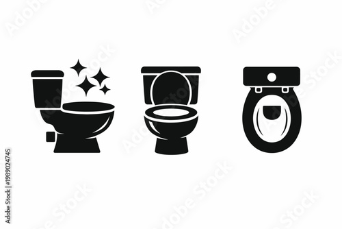 Toilet evolution a set of black silhouette icons depicting toilet stages