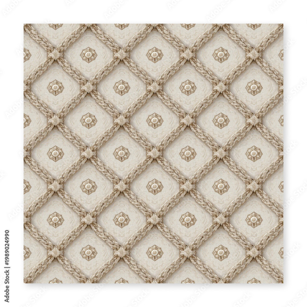 Fototapeta premium Seamless cream quilted diamond pattern with soft fabric pillow texture