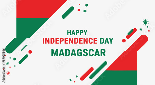 Happy Independence Day Madagascar with red and green abstract shapes.