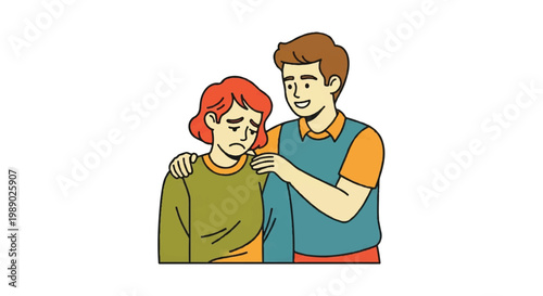 Supportive illustration man comforting woman with hand on shoulder