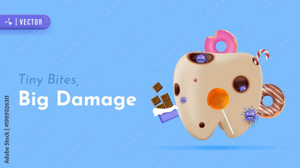 Fototapeta premium Damaged Tooth with Sweets Showing Sugar Impact and Dental Health Awareness Illustration