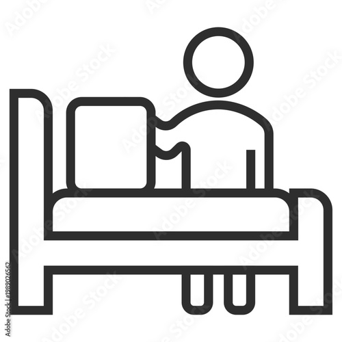 Illustration of Person in Bed: A simple line illustration captures a person reclining in bed, with a pillow supporting their back. It's a visual metaphor for relaxation and rest.